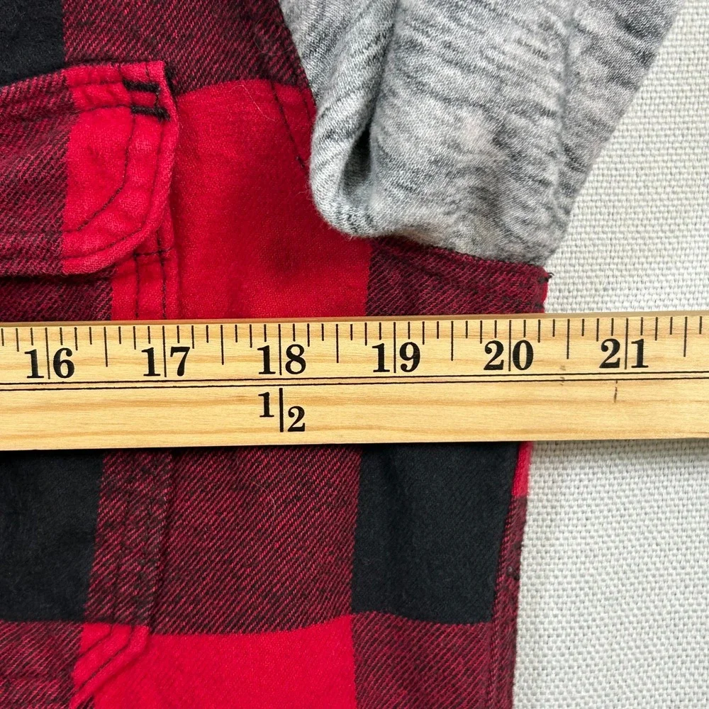 Hollister Hooded Flannel Mens M Buffalo Plaid Red Black Hoodie Shacket Shirt